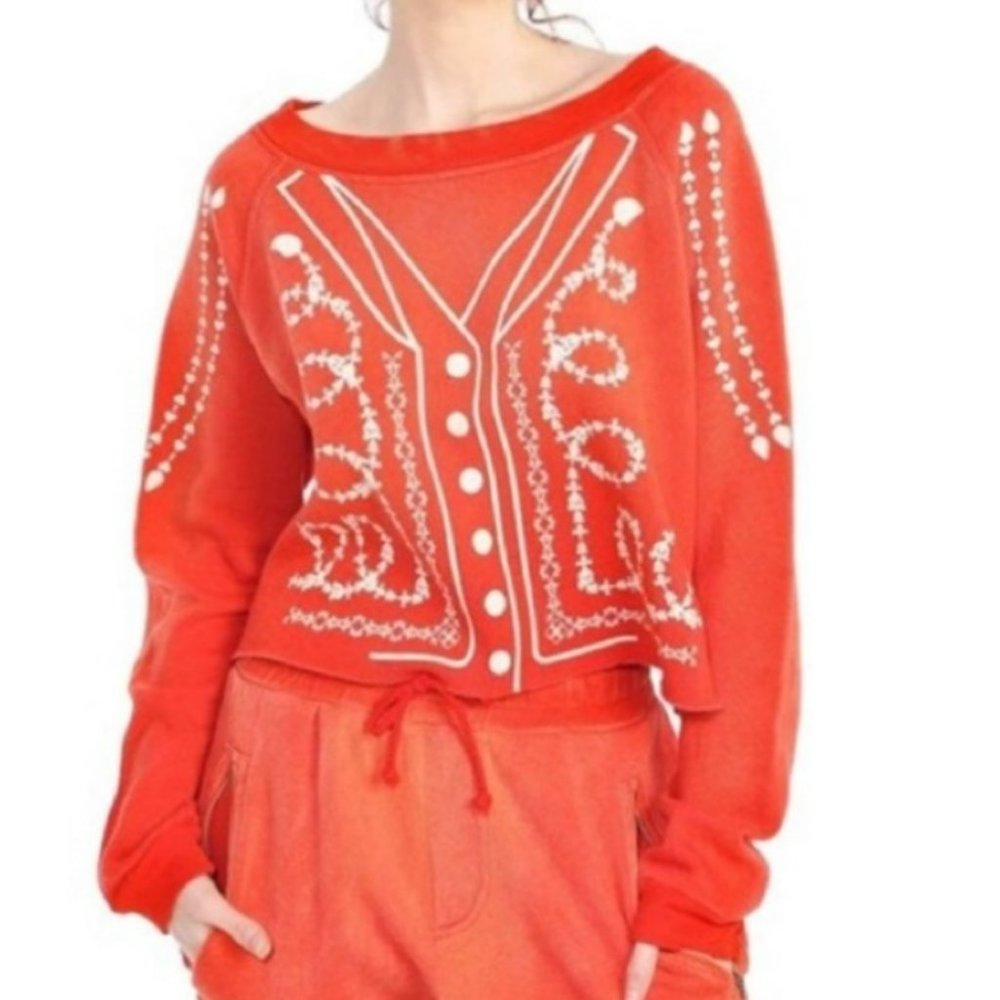 Wildfox Red Matador Graphic Print Cropped Sweatshirt Size Large